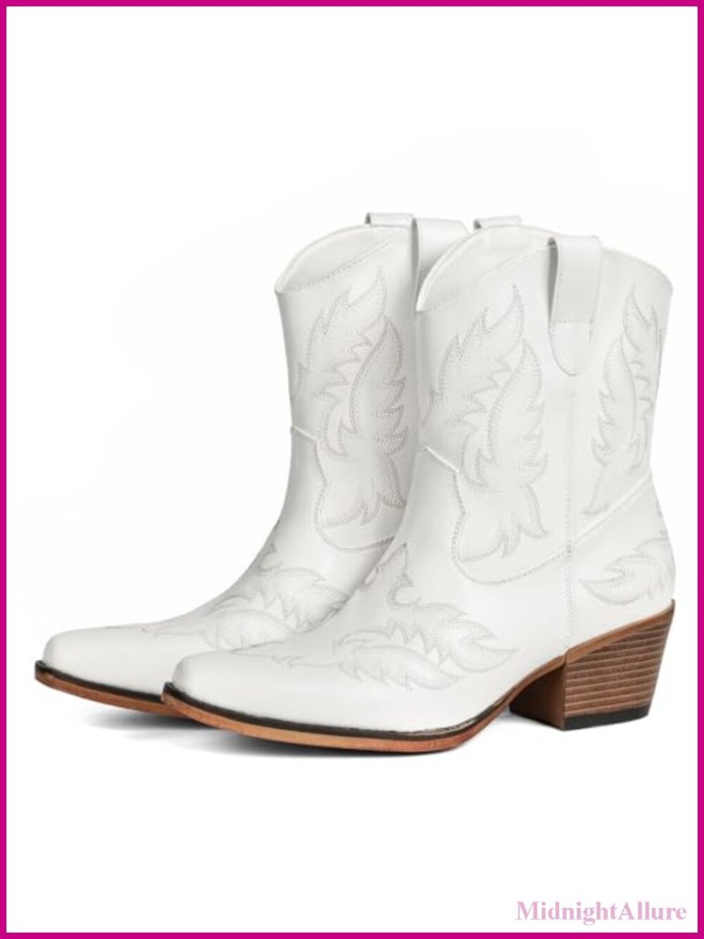 Western Ankle Boots Embroidered Faux Leather Pointed Toe